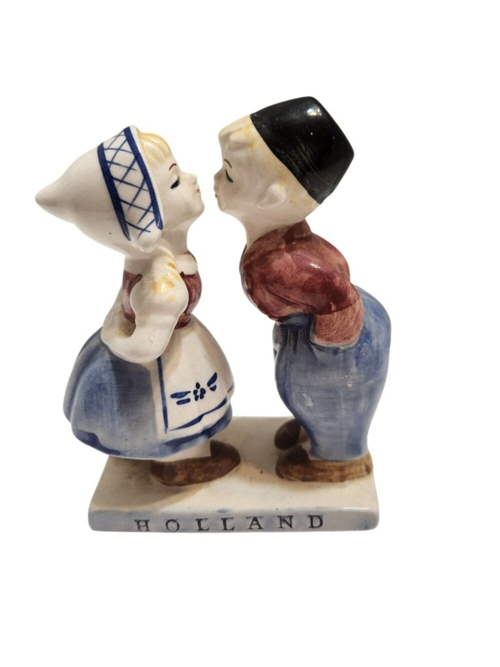 Vintage Delft Style Dutch Boy & Girl Kissing Ceramic Holland Figurine by Poly